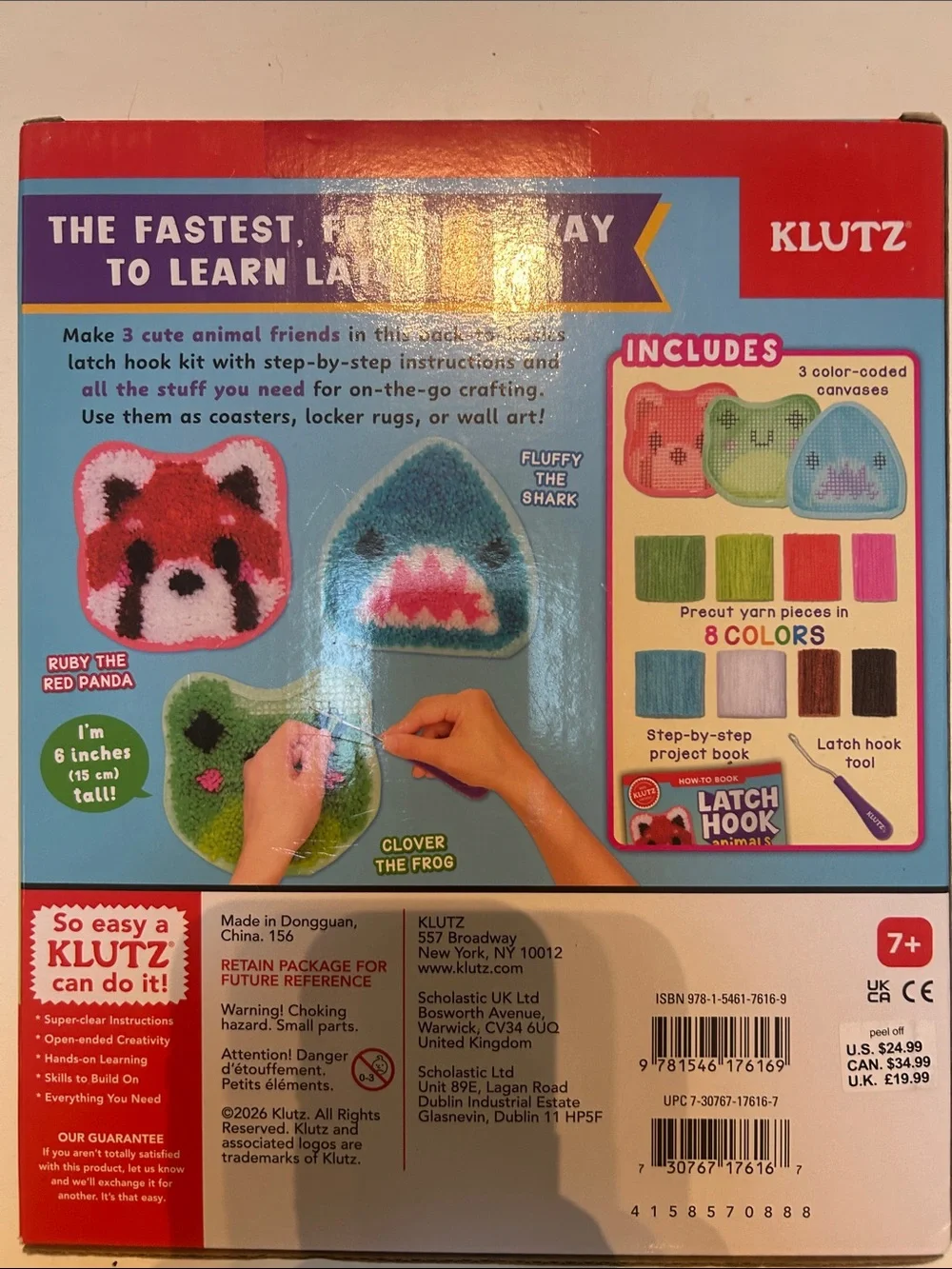 Klutz Latch Hook Animals Craft Kit - Blue, Green & Red